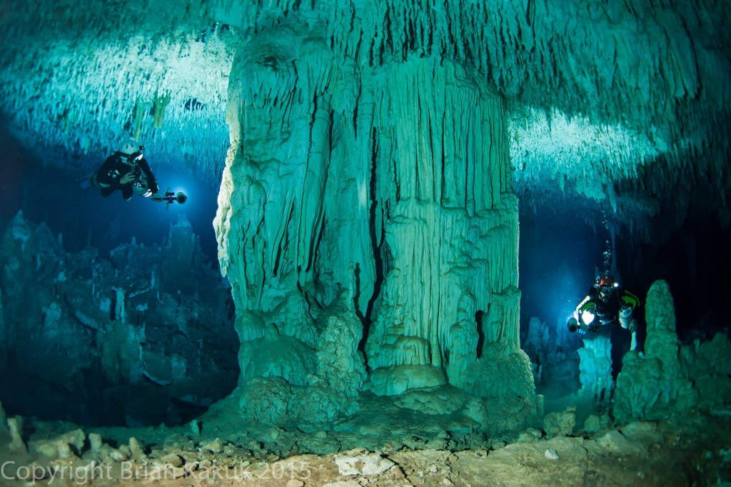 Divers explore cave formations in South Abaco Blue Holes National Park Photo Credit: Brian Kakuk